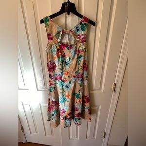 Eshakti Size 12 Tan Floral Cotton/Spandex Dress